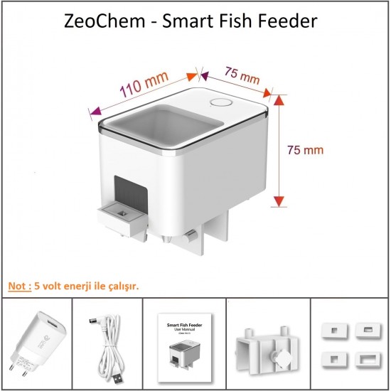 ZeoChem - Smart Automatic Fish Feeder -  Akıllı Otomatik Balık Yemleme Makinesi - Wifi